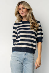 Keira Sweater Top | Navy + Ivory Stripe