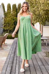 Gracelyn Embroidered Sweetheart Dress | Green Floral