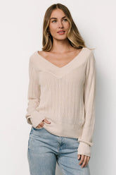 Ashby V Neck Sweater Top | Natural