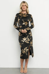 Valeria Midi Dress | Black + Gold