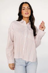 Shasta Button Up Top | Beige Stripe