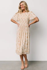 Bailey Smocked Midi Dress | Ivory + Golden Floral