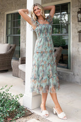Clementine Tulle Midi Dress | Sage Multi Floral