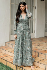 Jolie Embroidered Tulle Dress | Sage + Gold Floral