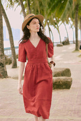 Meryl Linen Dress - Red