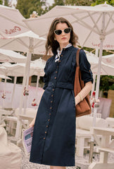 Miles Cotton Midi Dress - Navy