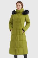 Quilted Hooded Fur Long Down Puffer Coat