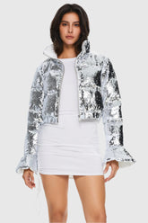 Sequin Fashion Petite Down Jacket with Stand Collar