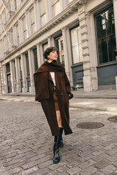 Carina Wool & Silk Scarf Coat - Chocolate