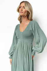 Lainey Smocked Dotted Midi Dress | Dark Sage