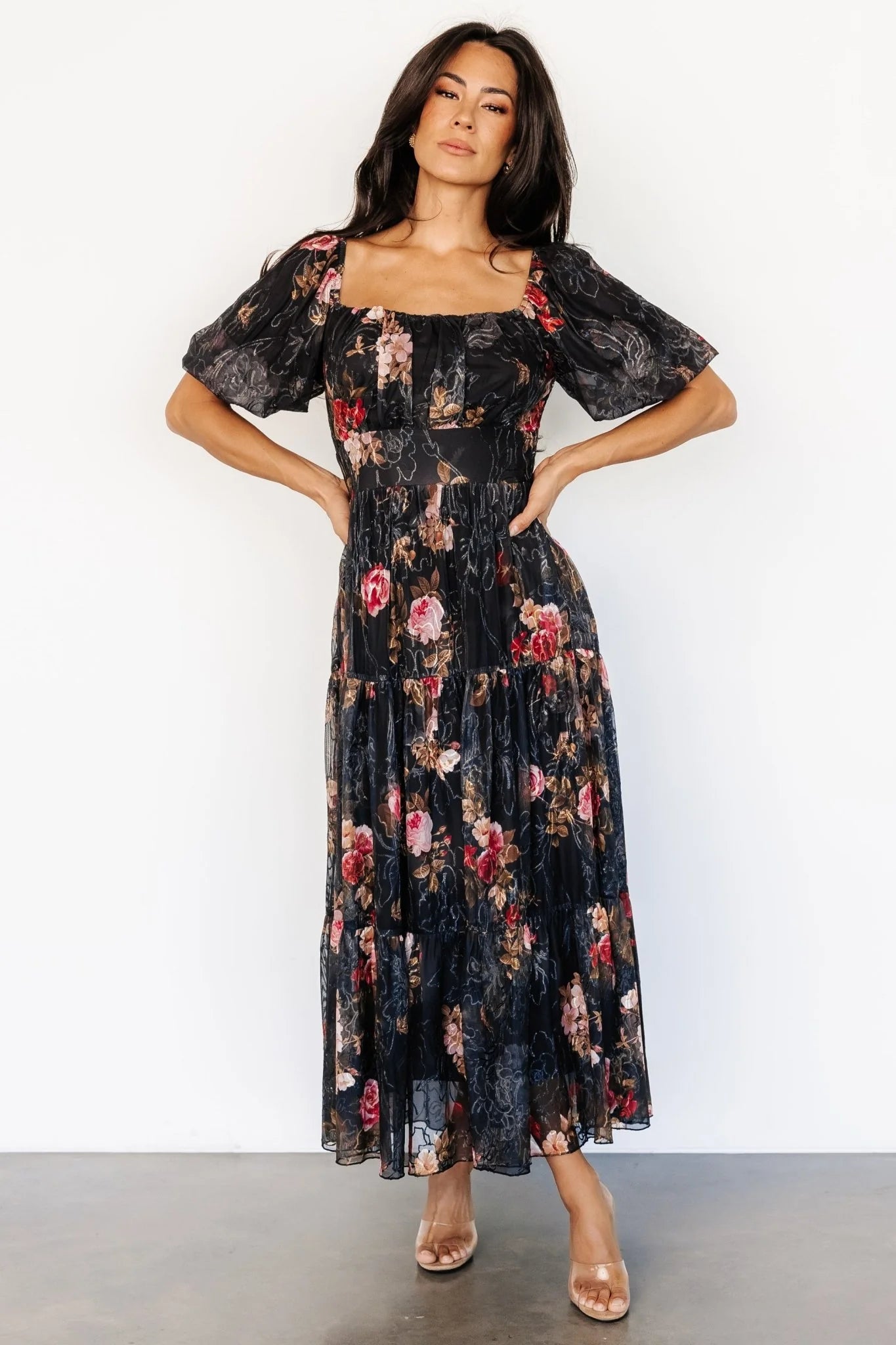 Annabeth Midi Dress | Black Floral