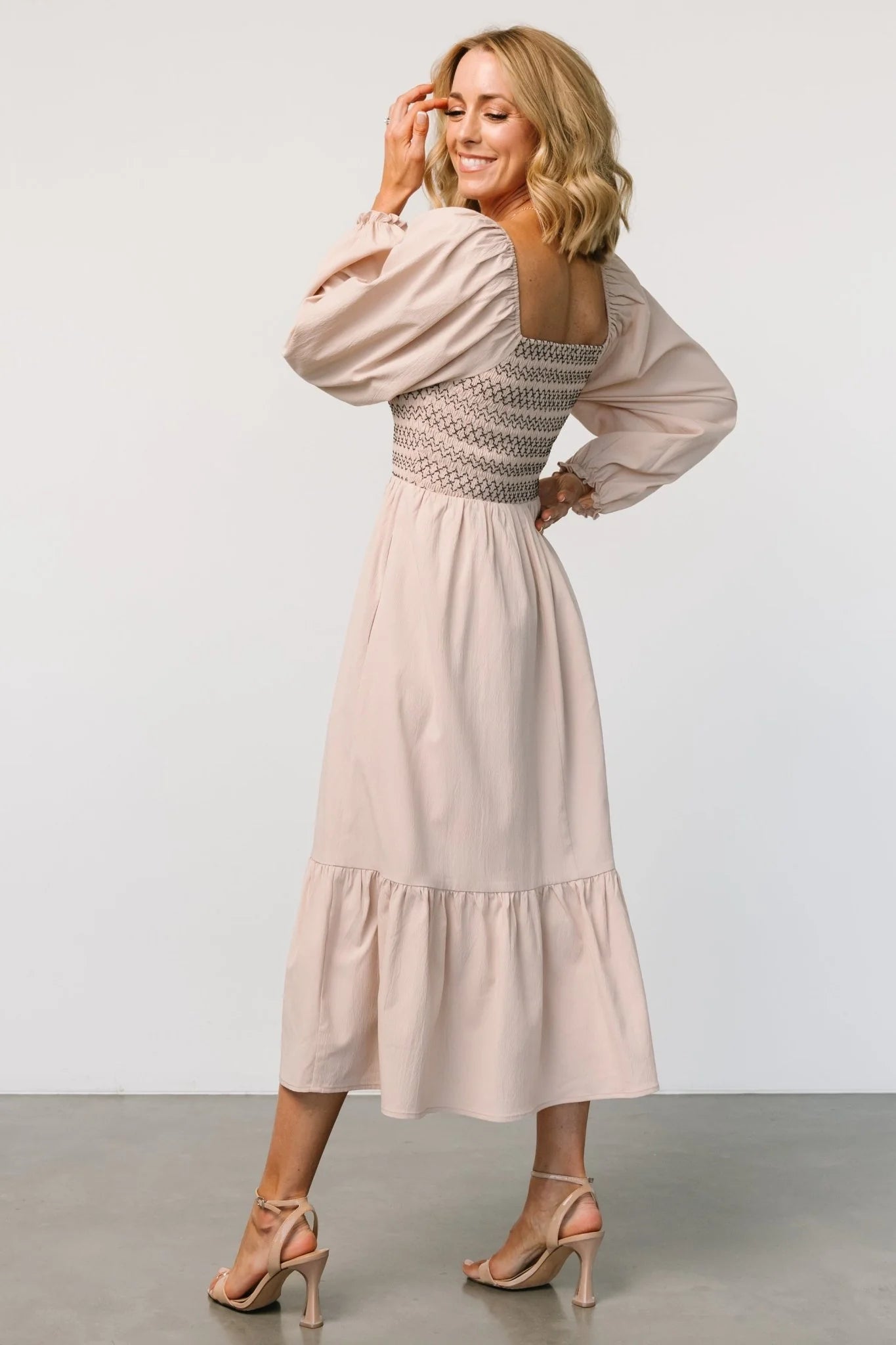 Emmeline Smocked Midi Dress | Natural