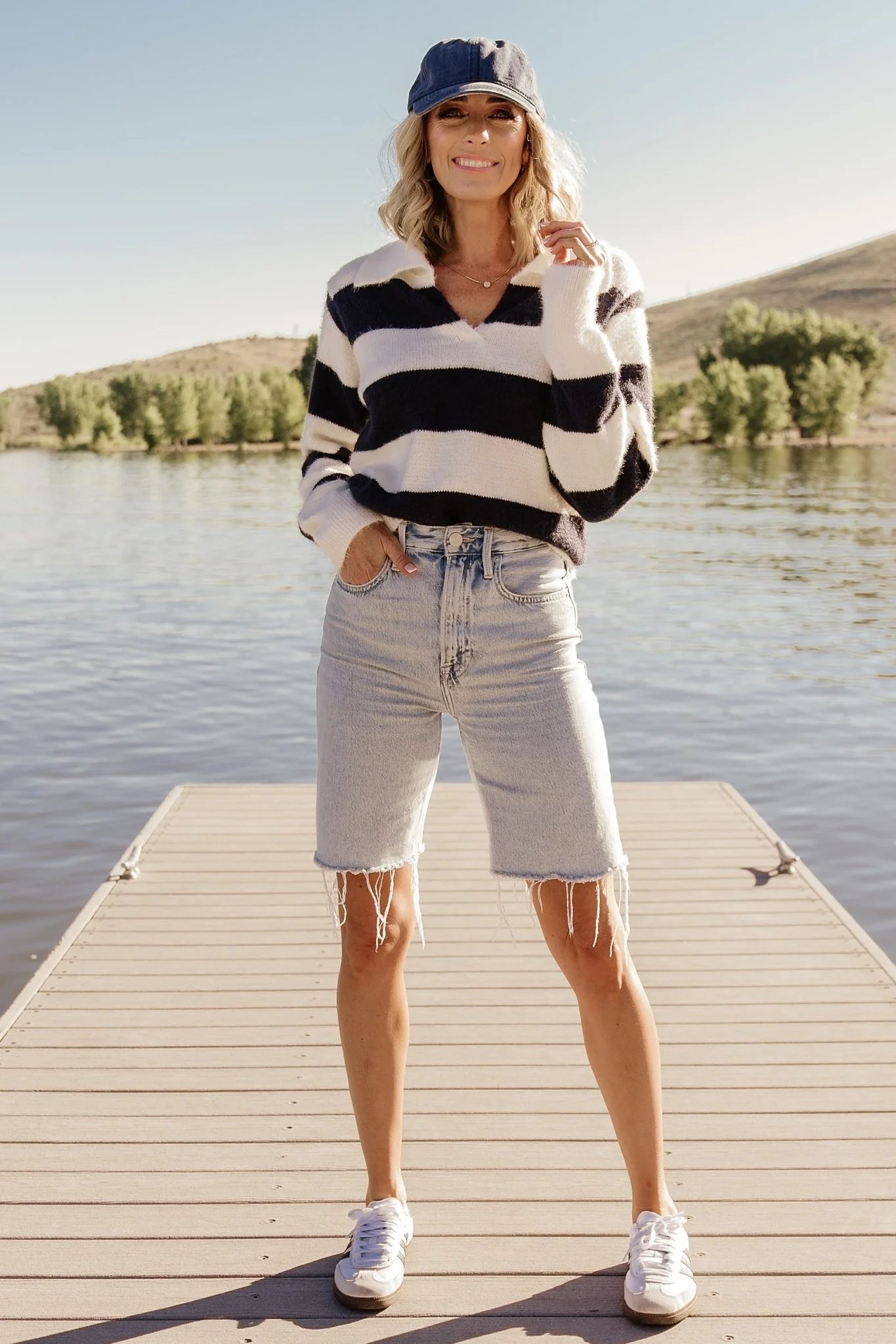 Heather Striped Sweater | Cream + Navy