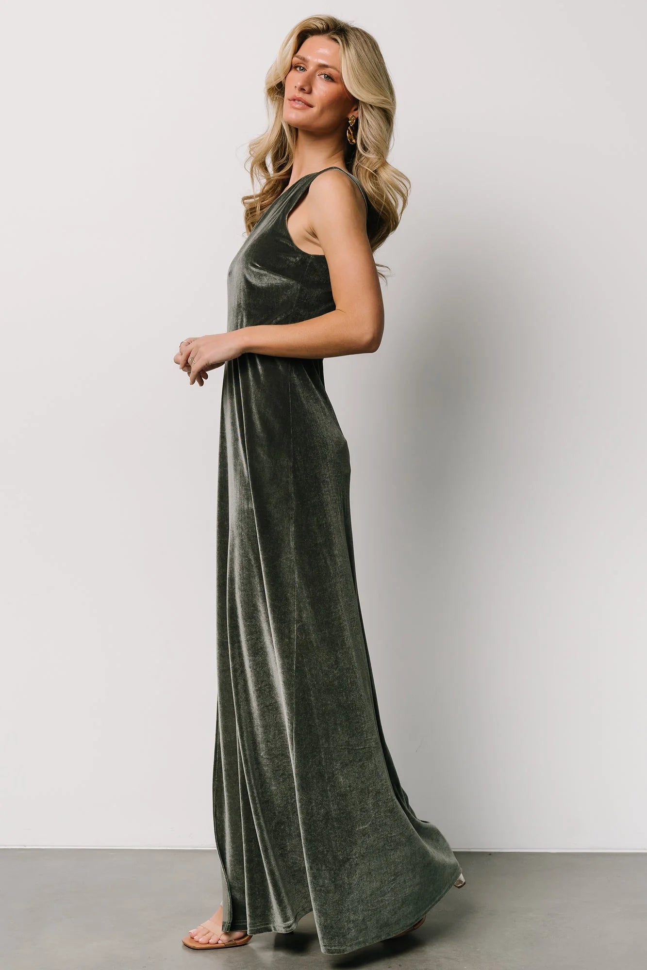 Tatiana Velvet One Shoulder Maxi Dress | Eucalyptus