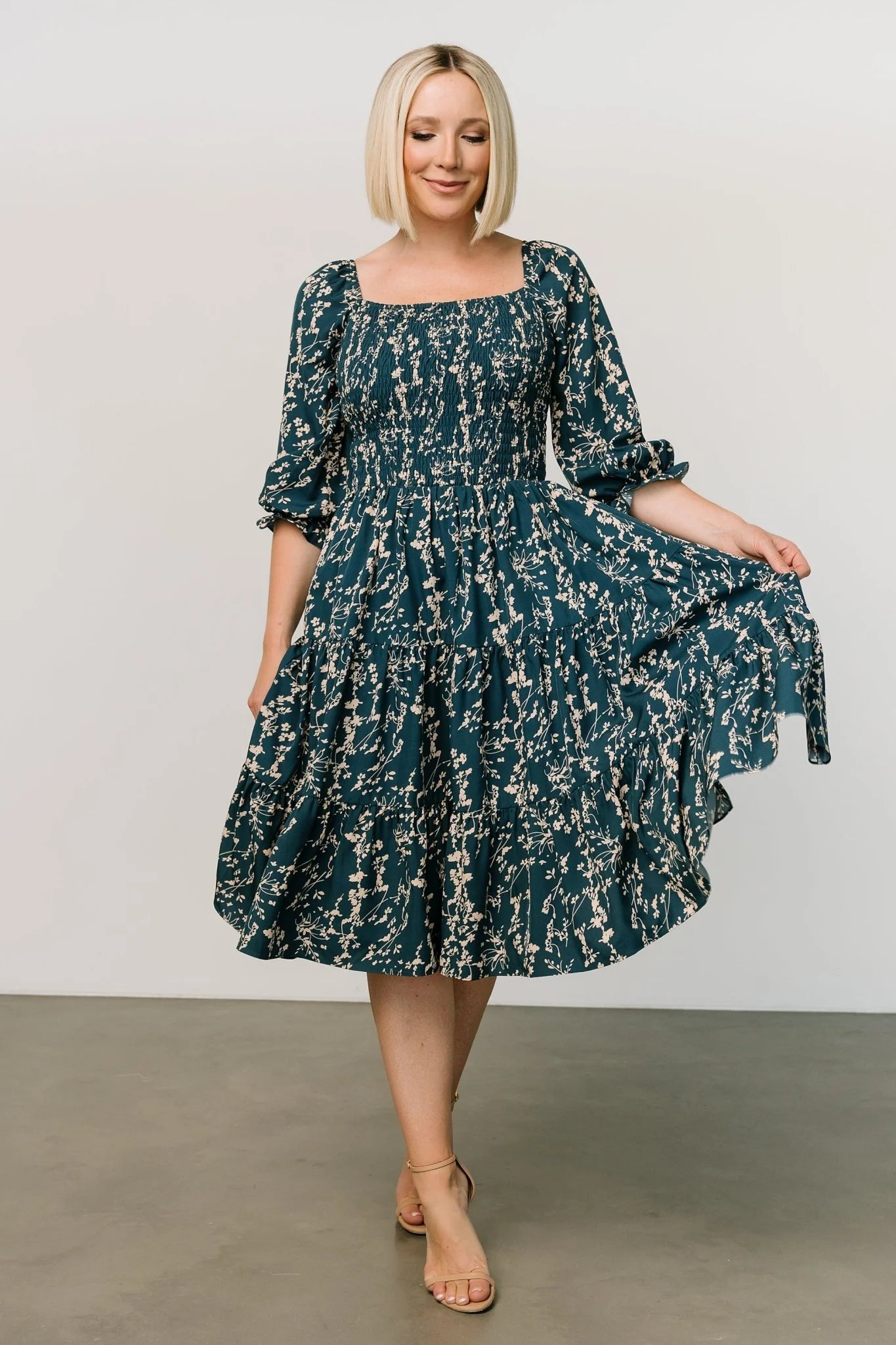 Marta Smocked Midi Dress | Topaz + Blush