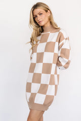 Mattie Checkered Sweater Dress | Taupe