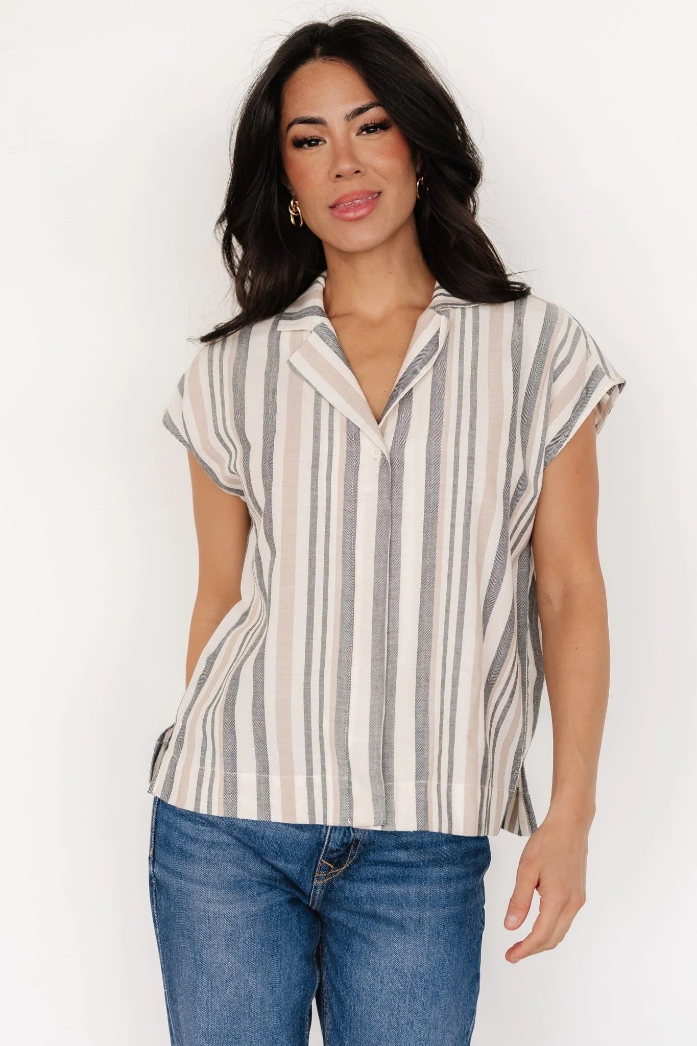 Beckett Button Top | Natural Multi Stripe
