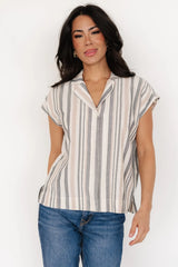 Beckett Button Top | Natural Multi Stripe