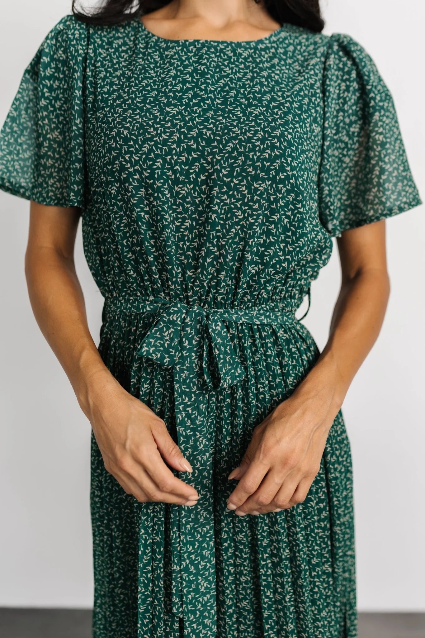 Prim Pleated Dress | Green Print