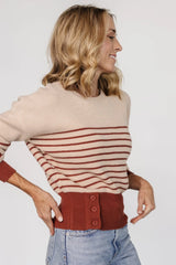 Miles Striped Sweater | Taupe + Marsala