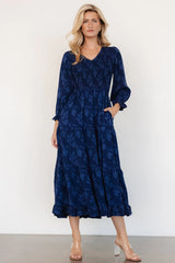 Aubrey Smocked Midi Dress | Navy Floral