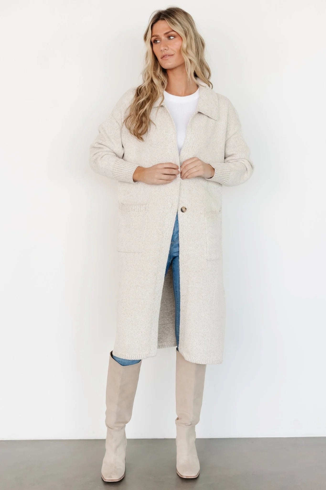 Ontario Long Button Cardigan | Oatmeal