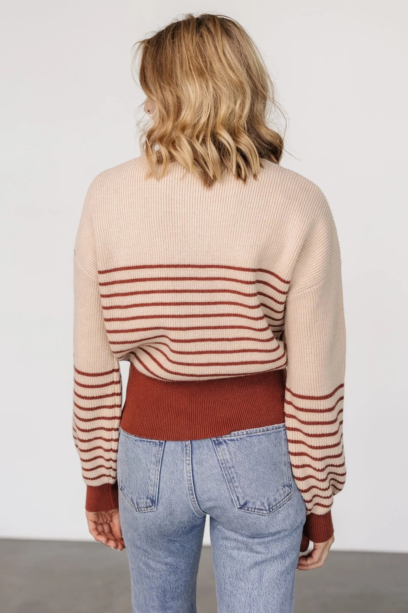 Miles Striped Sweater | Taupe + Marsala