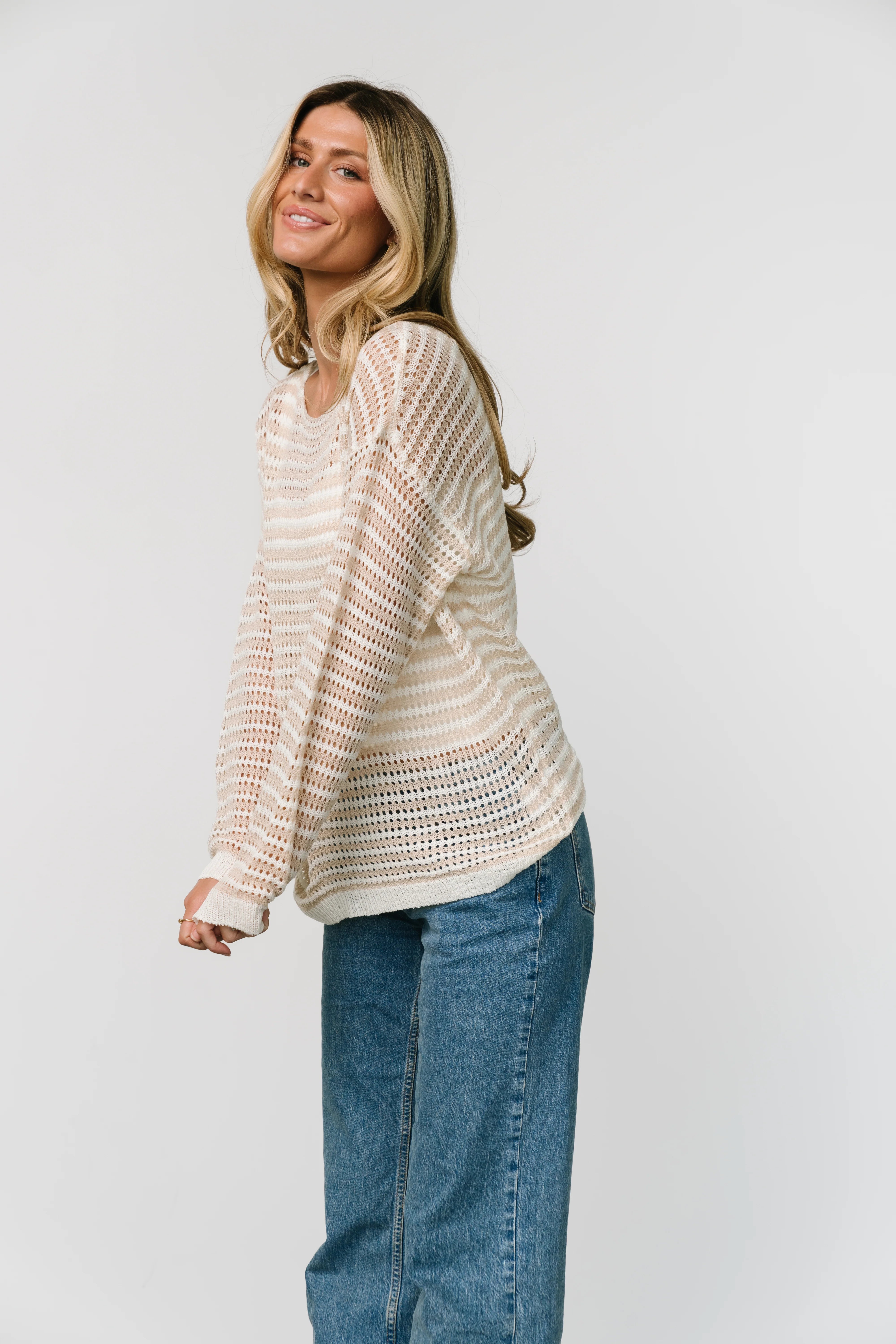 Valissa Open Knit Top | White + Sand