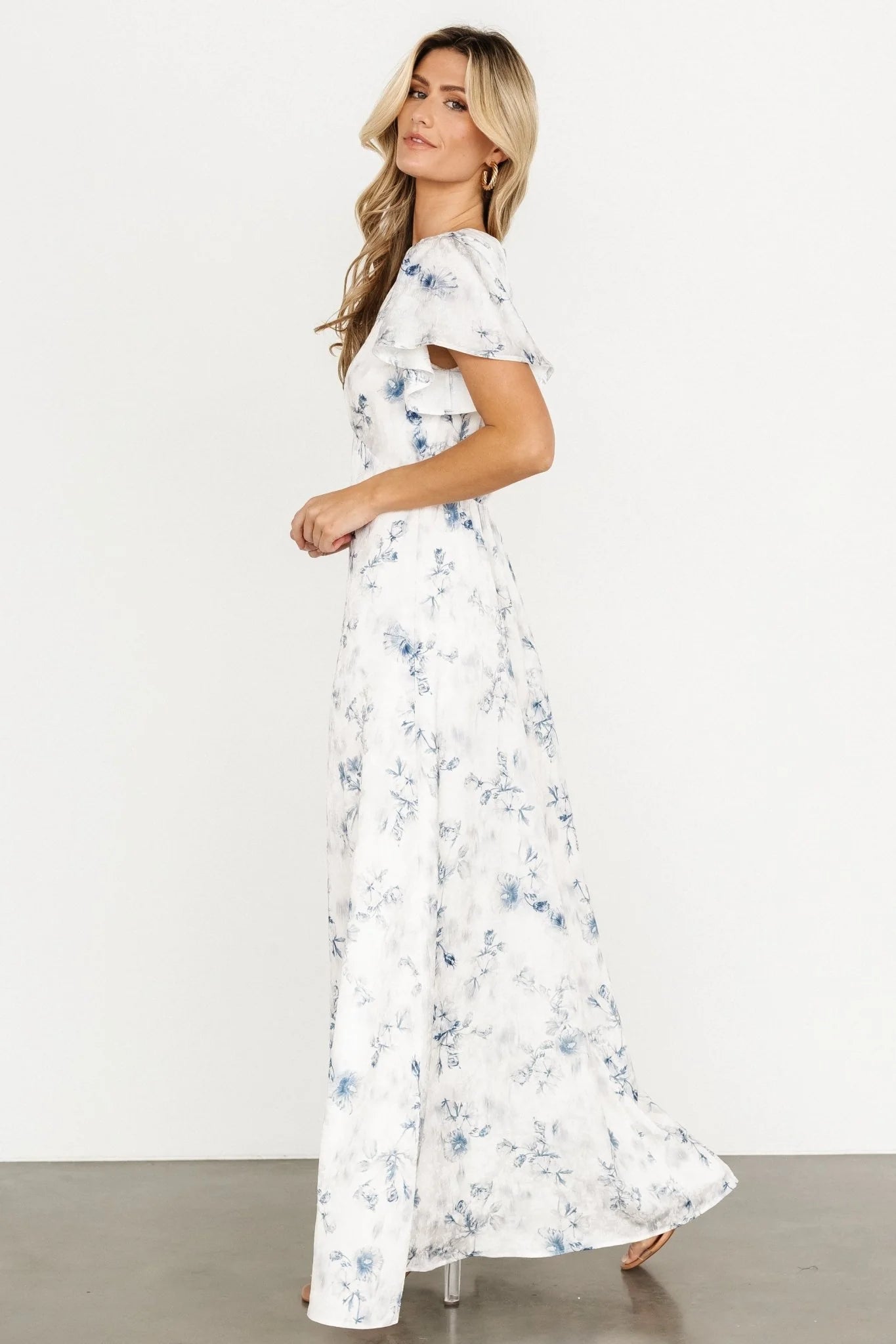 Carmen Maxi Dress | Off White + Blue Floral