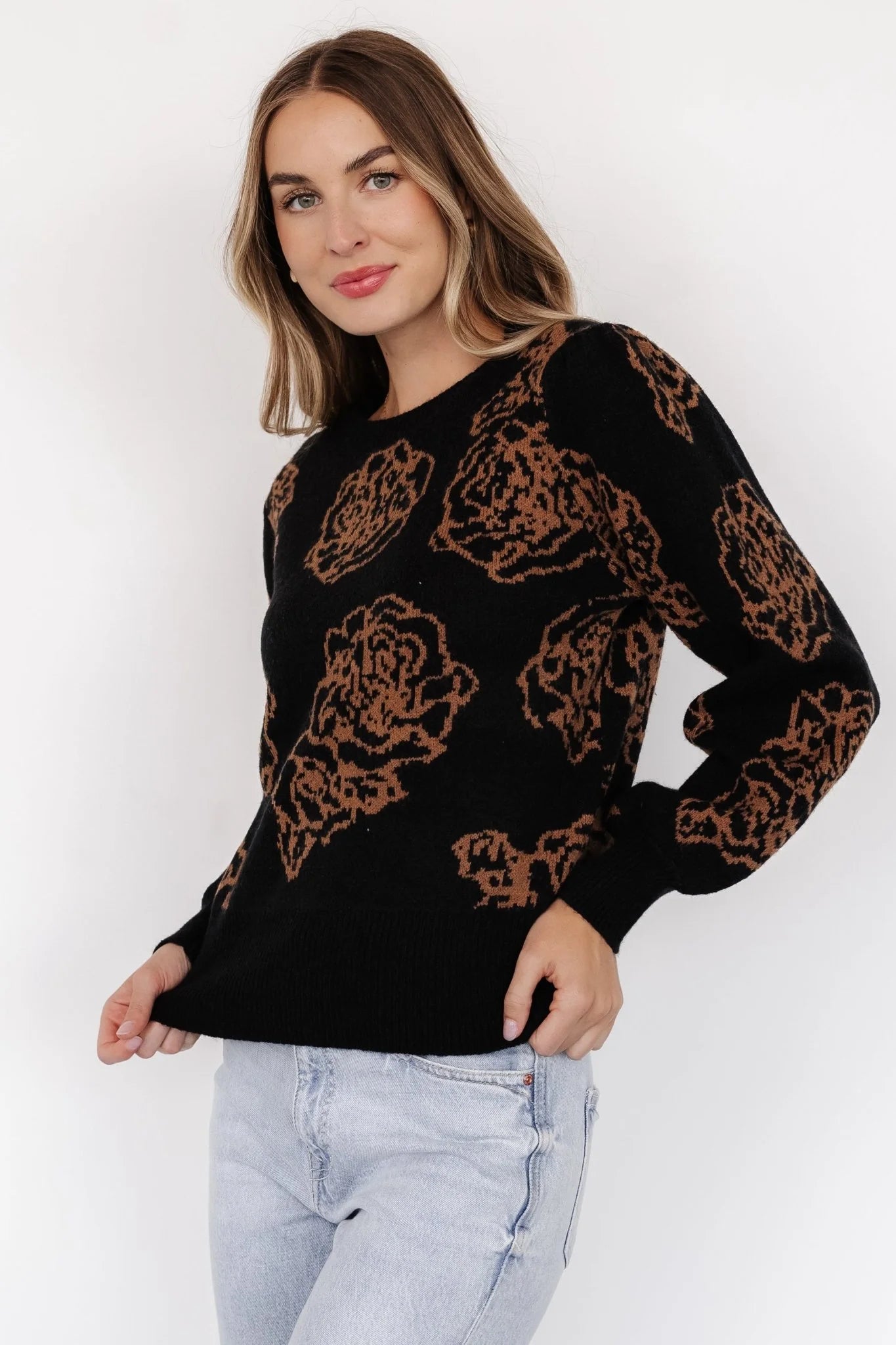 Blake Floral Sweater | Black + Camel