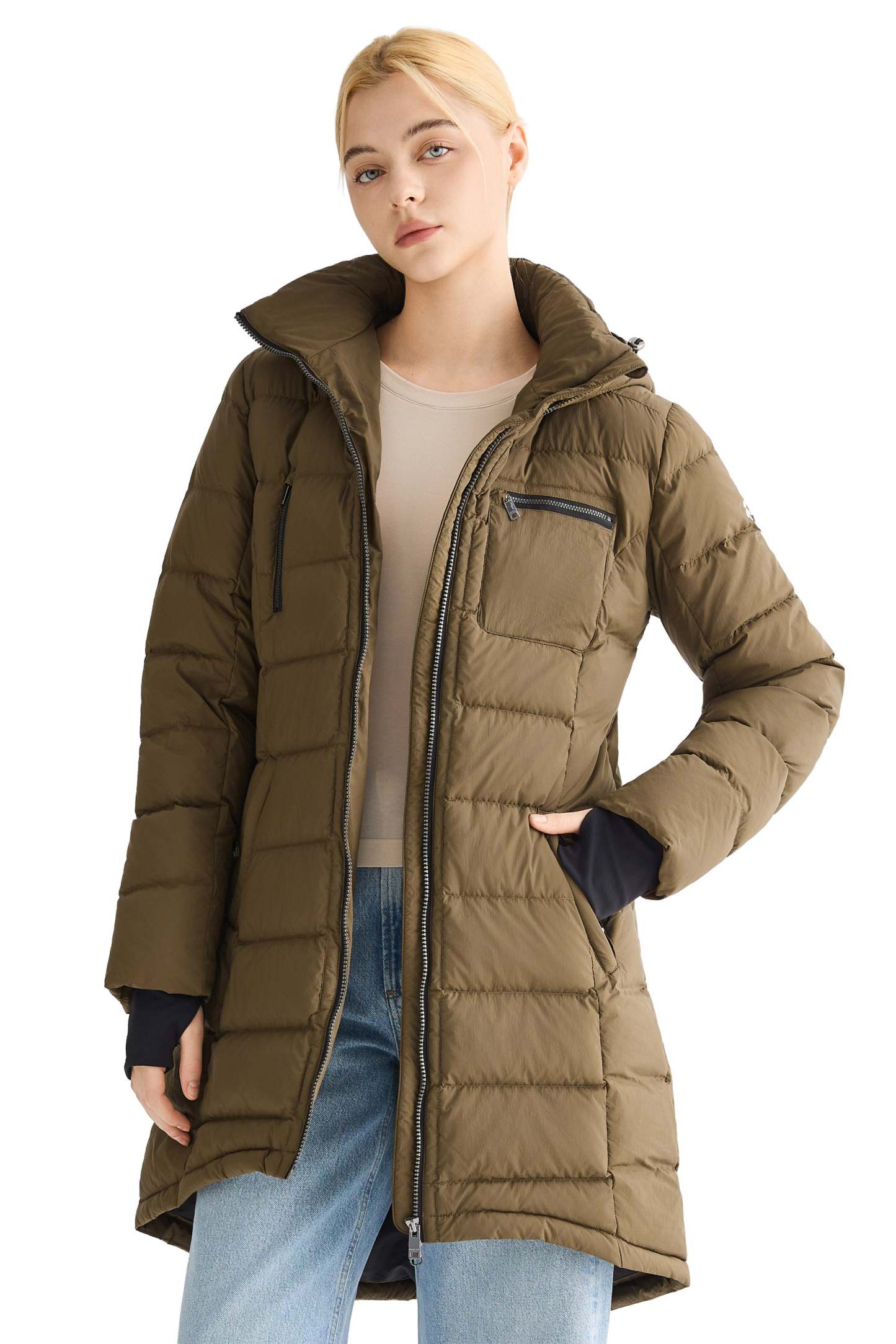 Slant Pocket Zip up Puffer Down Coat