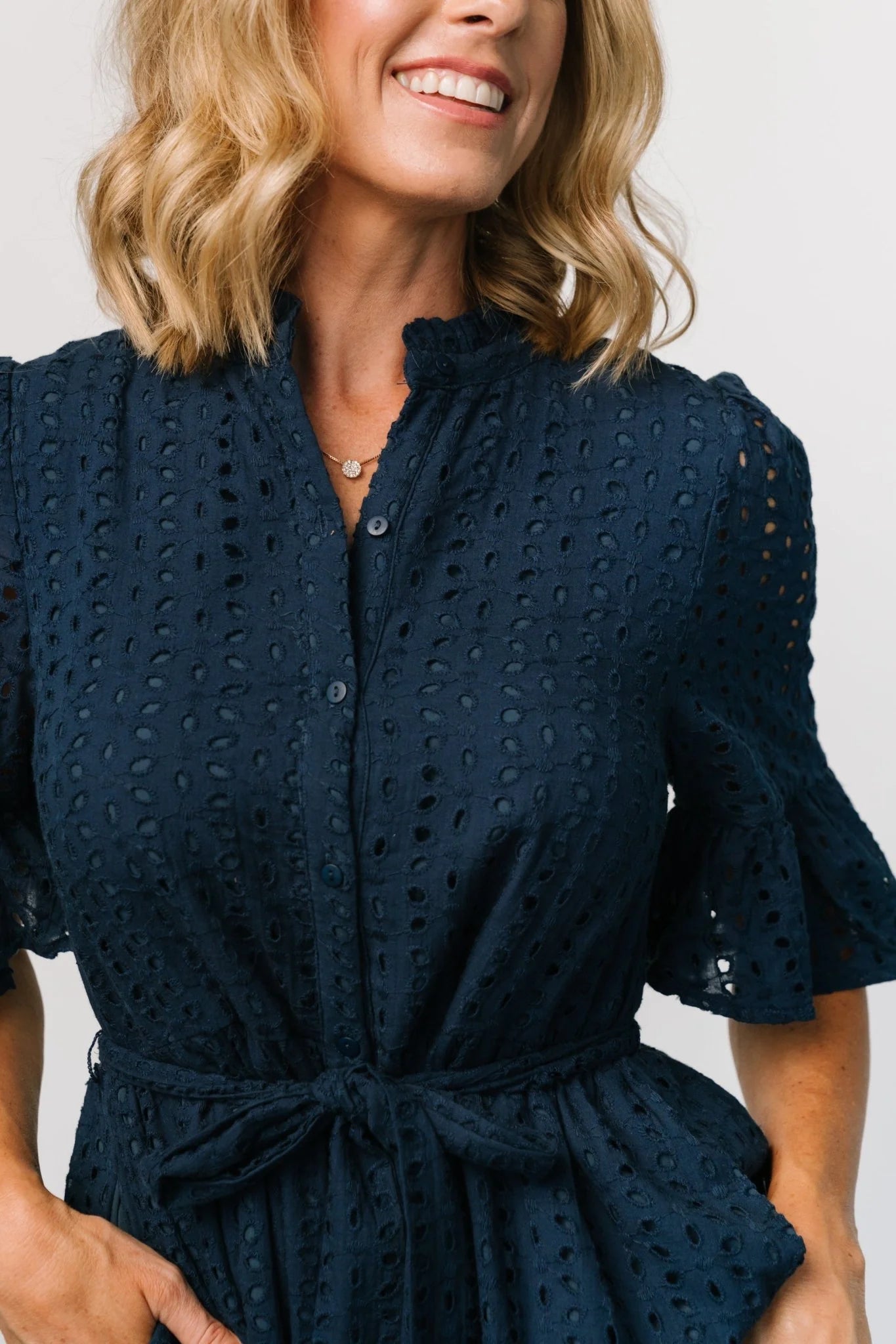 Virginia Eyelet Midi Dress | Navy