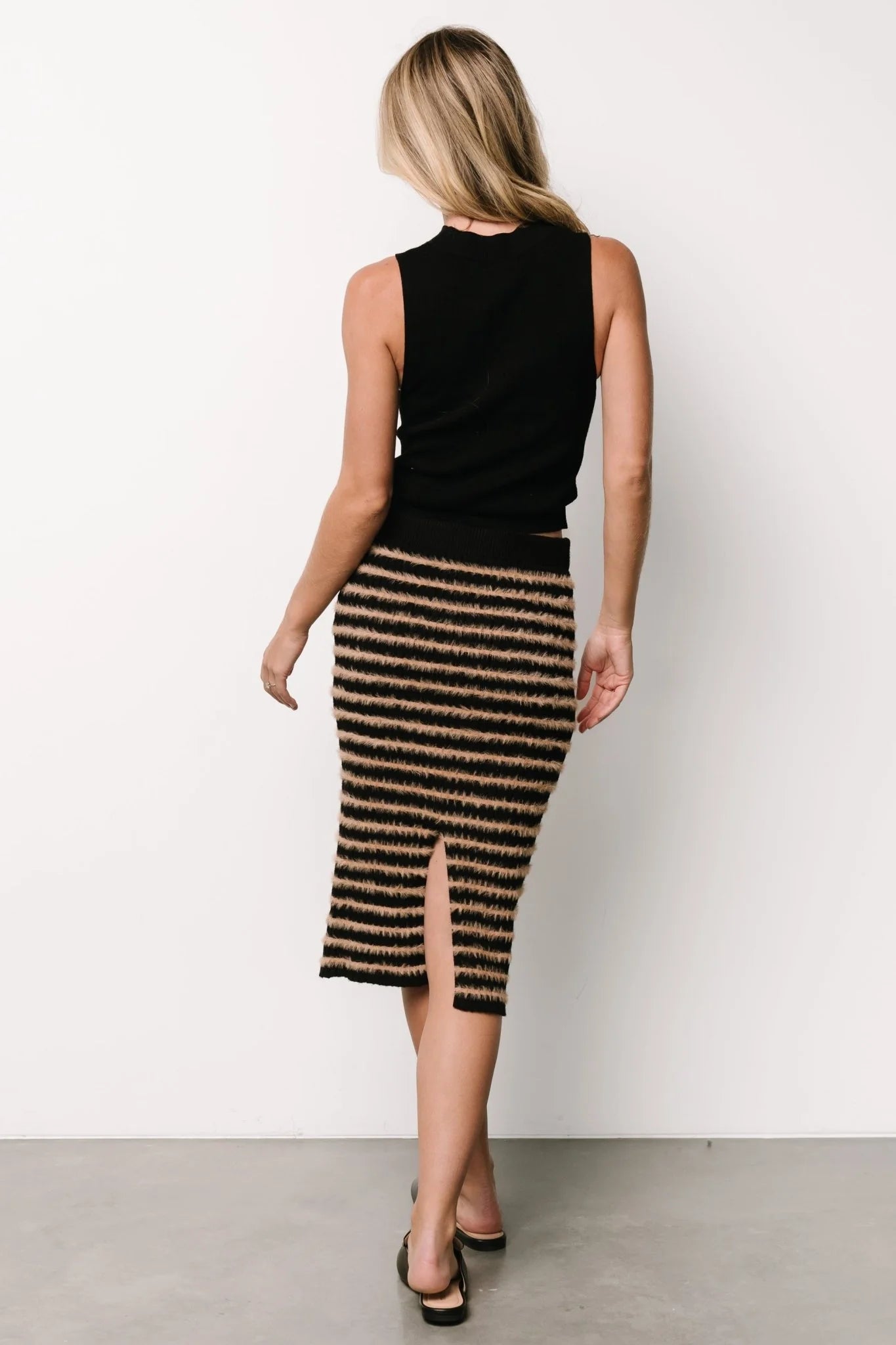 Mitzi Knit Midi Skirt | Black + Camel