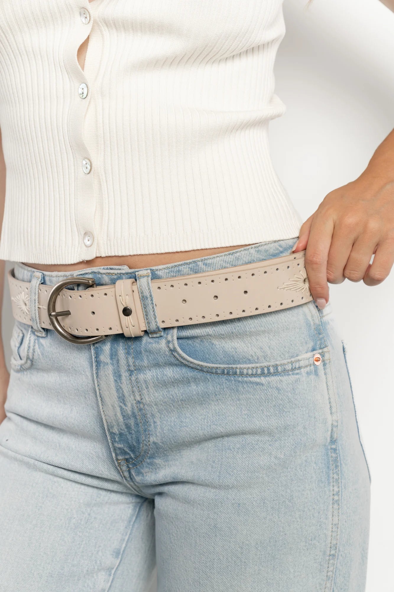 Presley Western Faux Leather Belt | Ivory