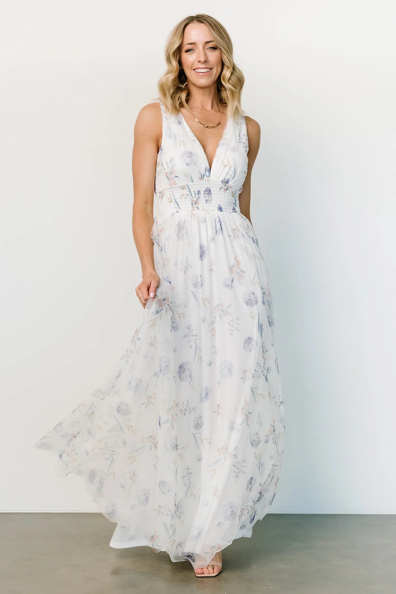 Kamila Tulle Maxi Dress | White Floral