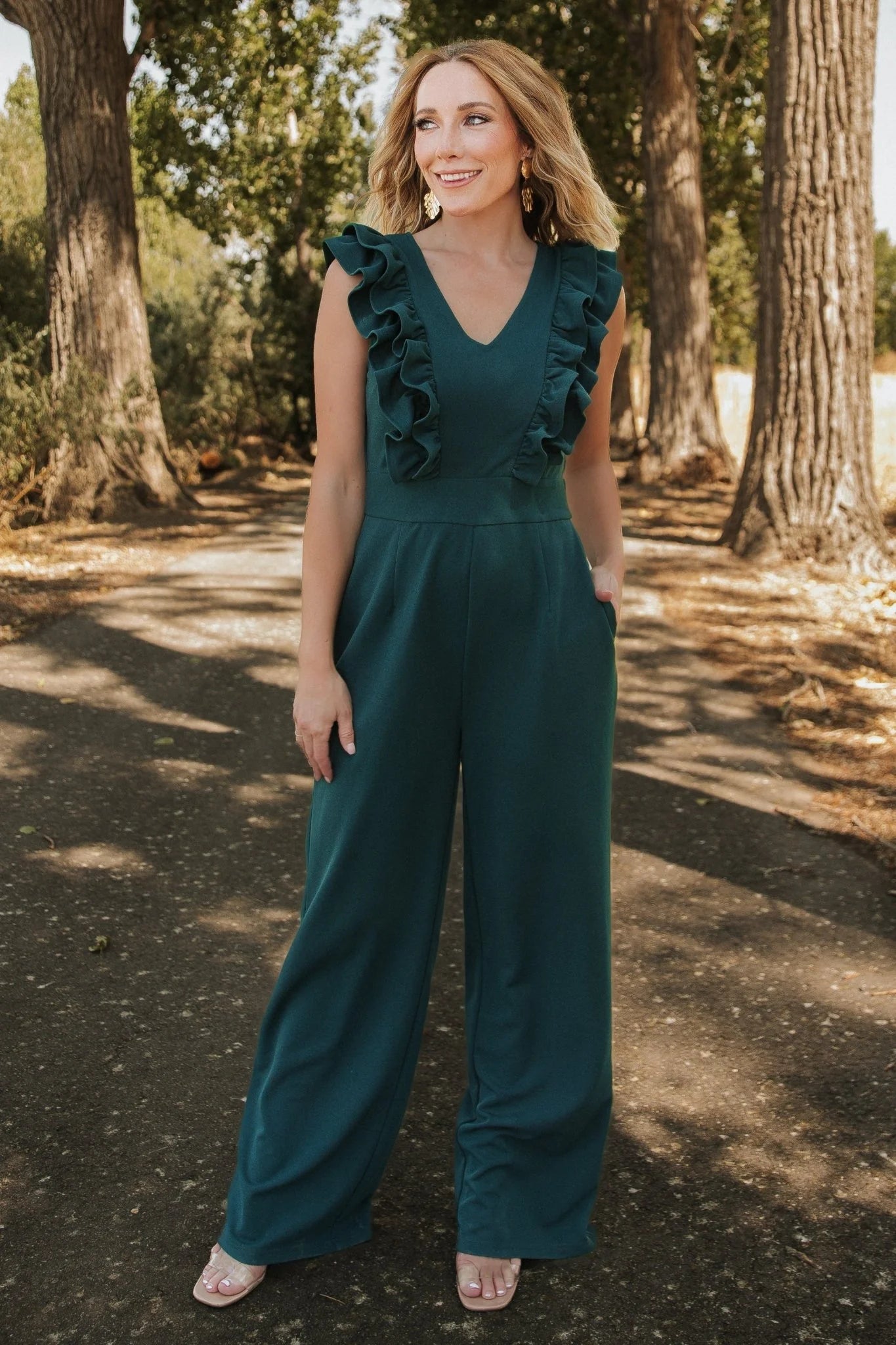 Descanso Ruffle Jumpsuit | Dark Green