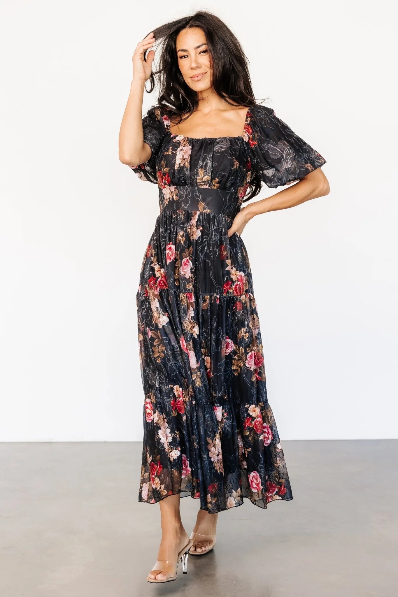 Annabeth Midi Dress | Black Floral