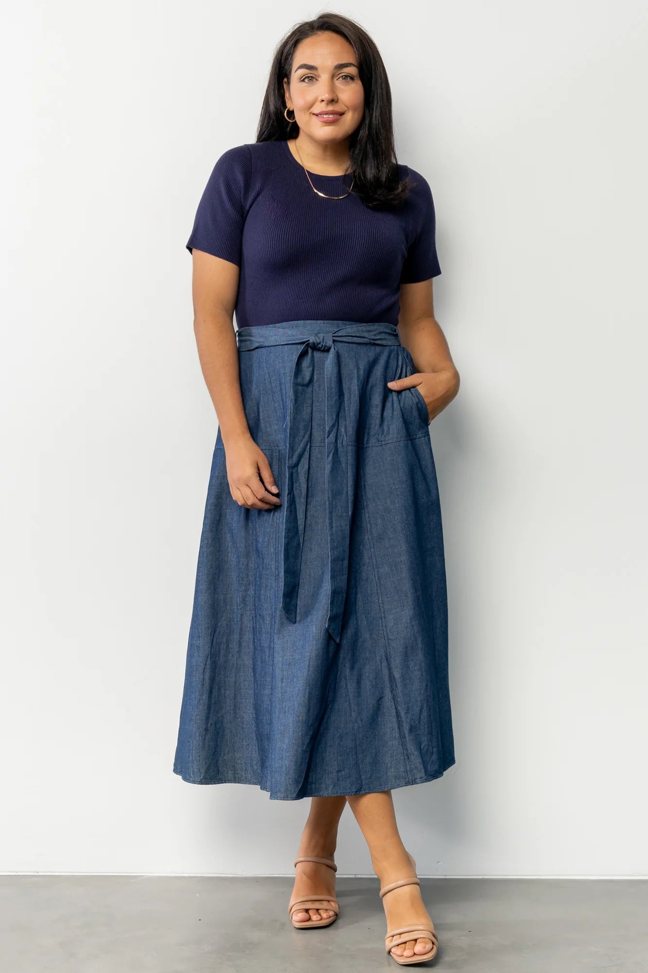 Olina Midi Dress | Chambray + Navy