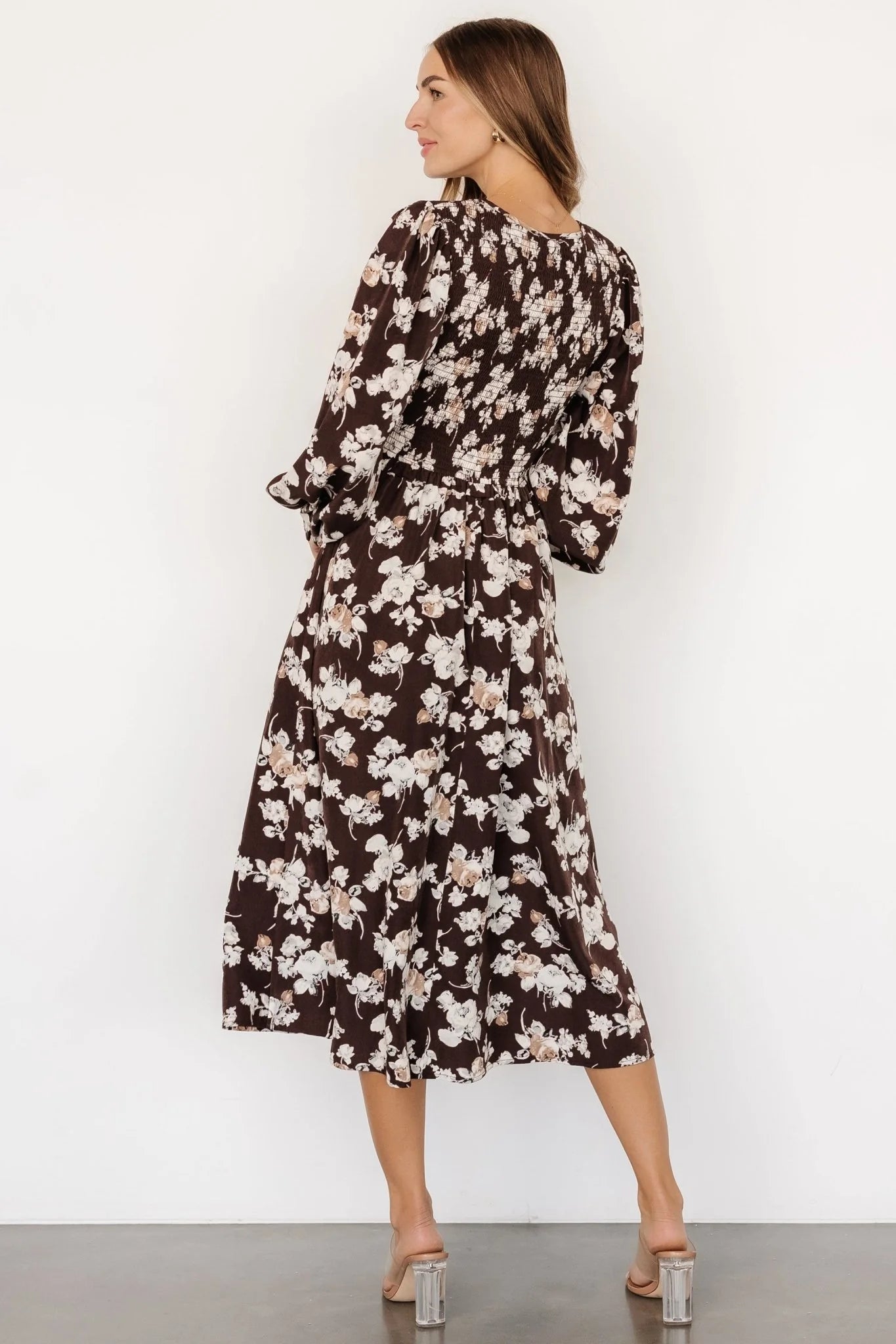 Matilda Smocked Midi Dress | Brown Floral