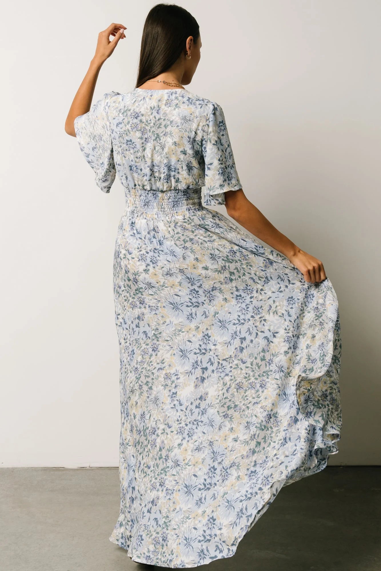 Verona Smocked Maxi Dress | White + Blue Print