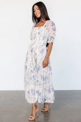 Fabian Jacquard Midi Dress | Cream + Blue Floral