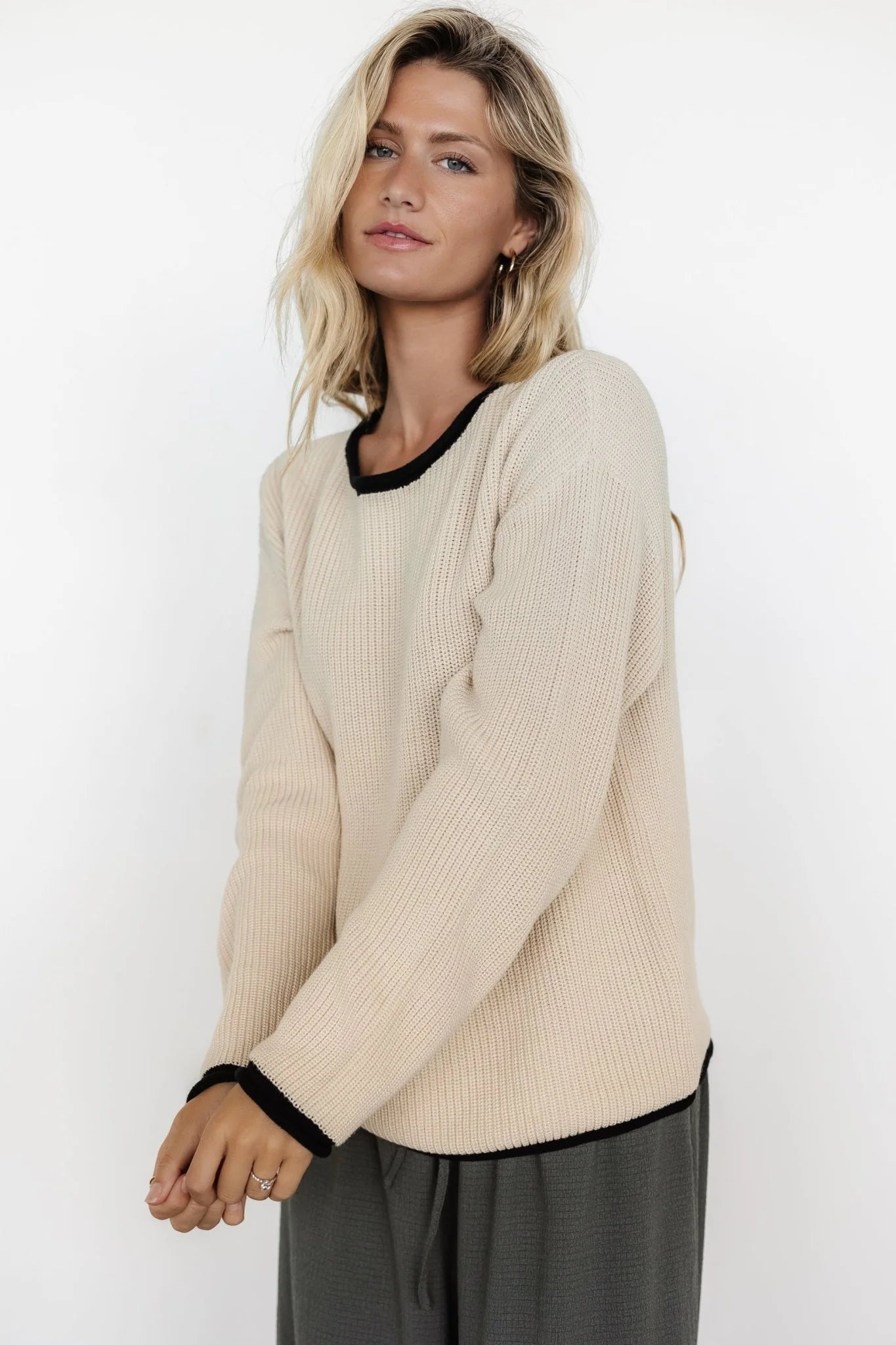 Tiffany Knit Sweater | Cream + Black