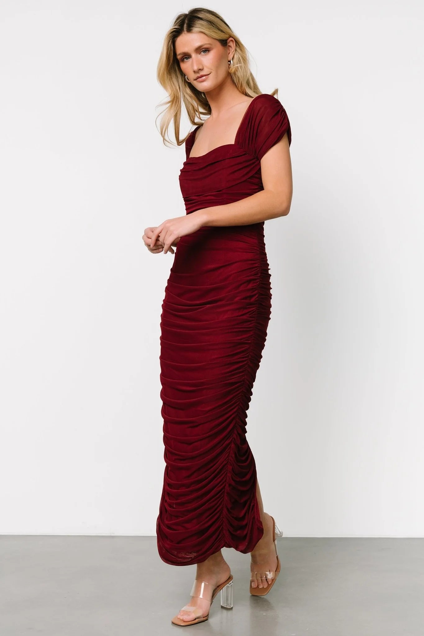 Alessandra Mesh Midi Dress | Burgundy