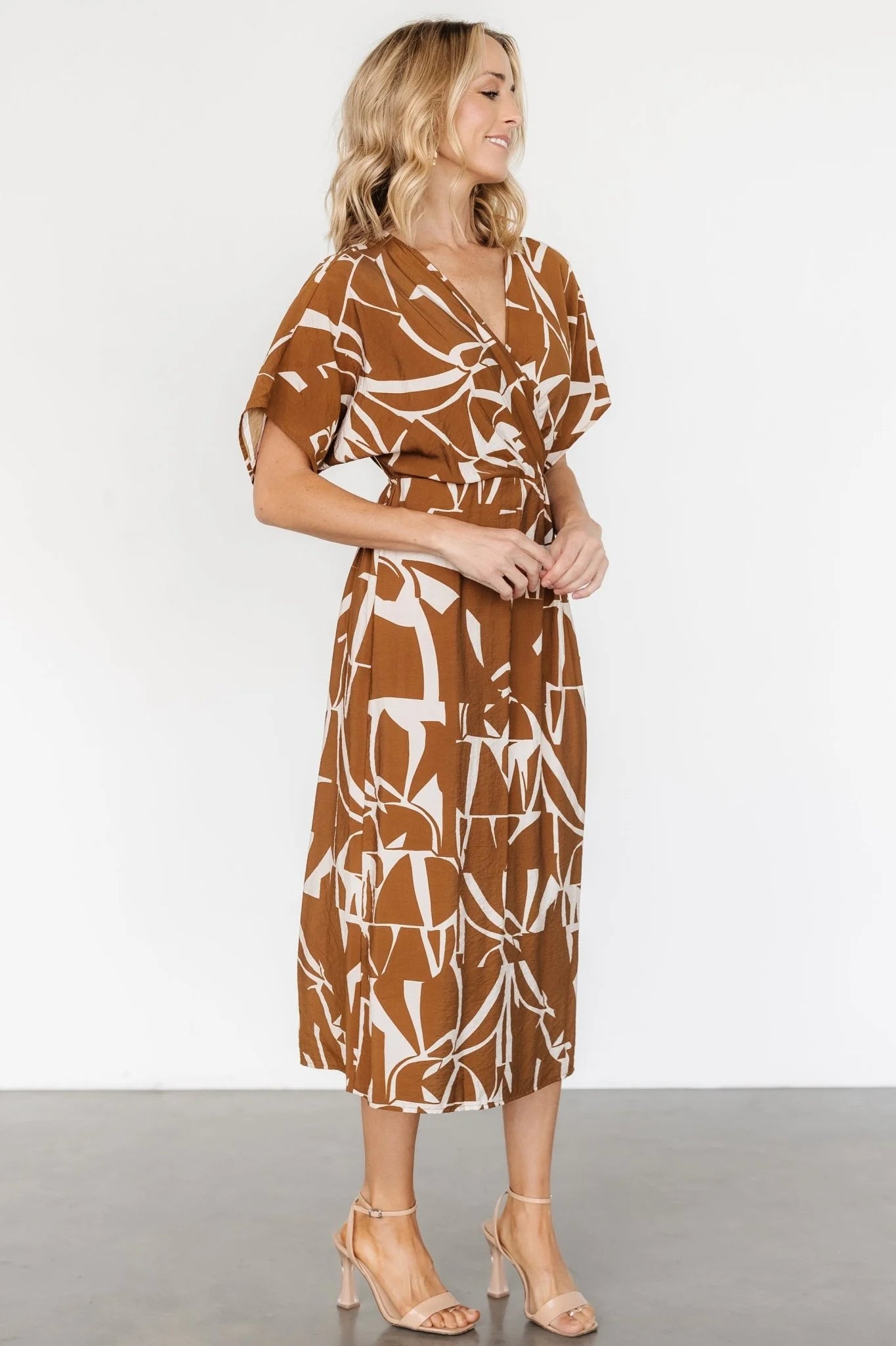 Fantino Faux Wrap Dress | Brown Print