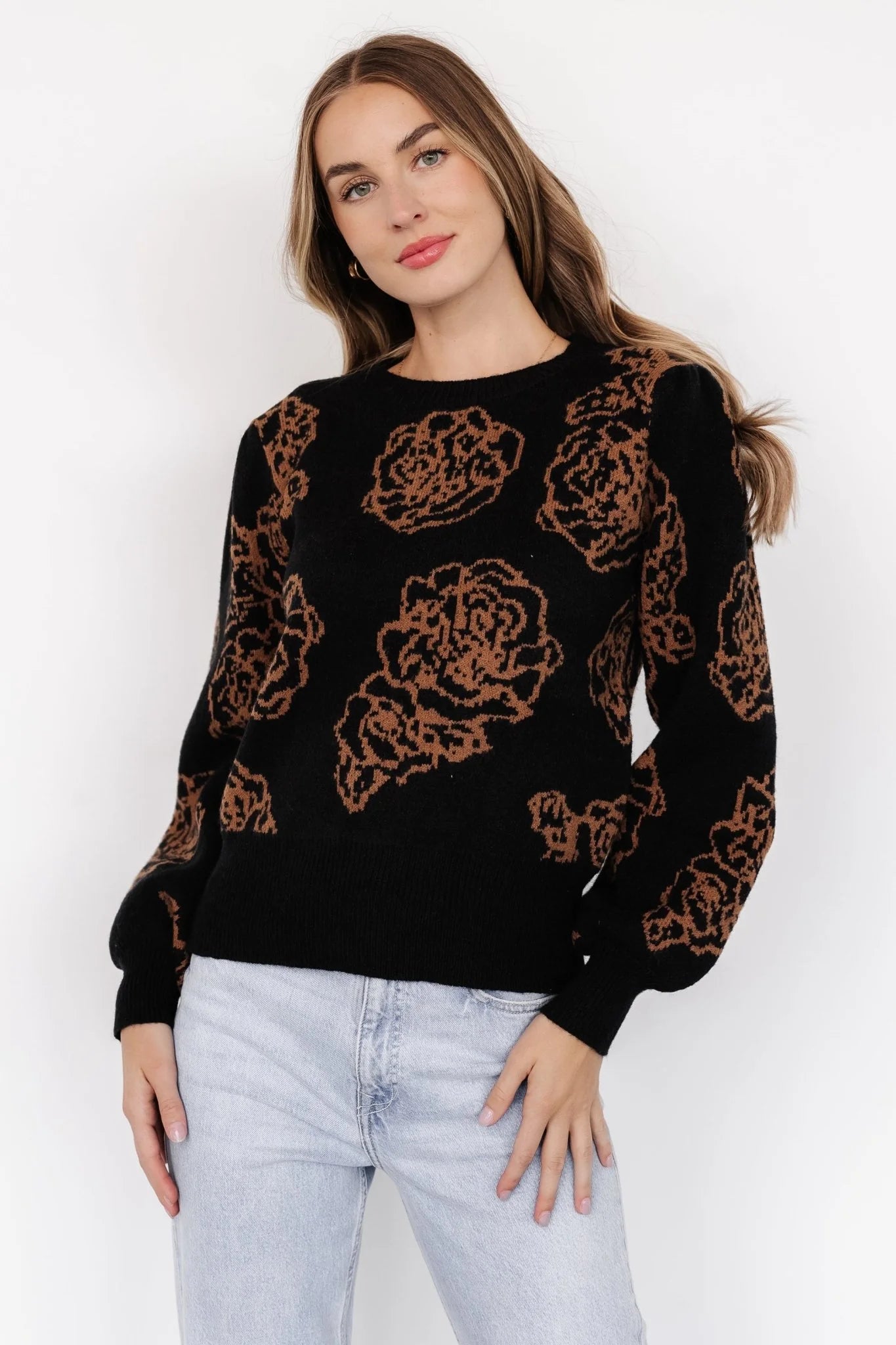Blake Floral Sweater | Black + Camel