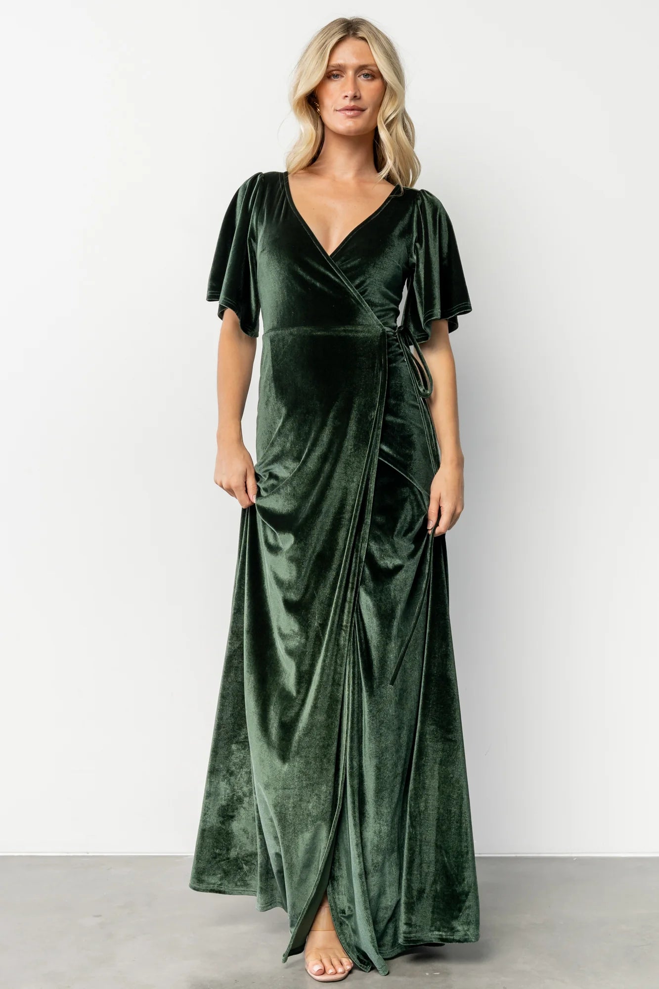 Meghan Velvet Wrap Maxi Dress | Deep Green