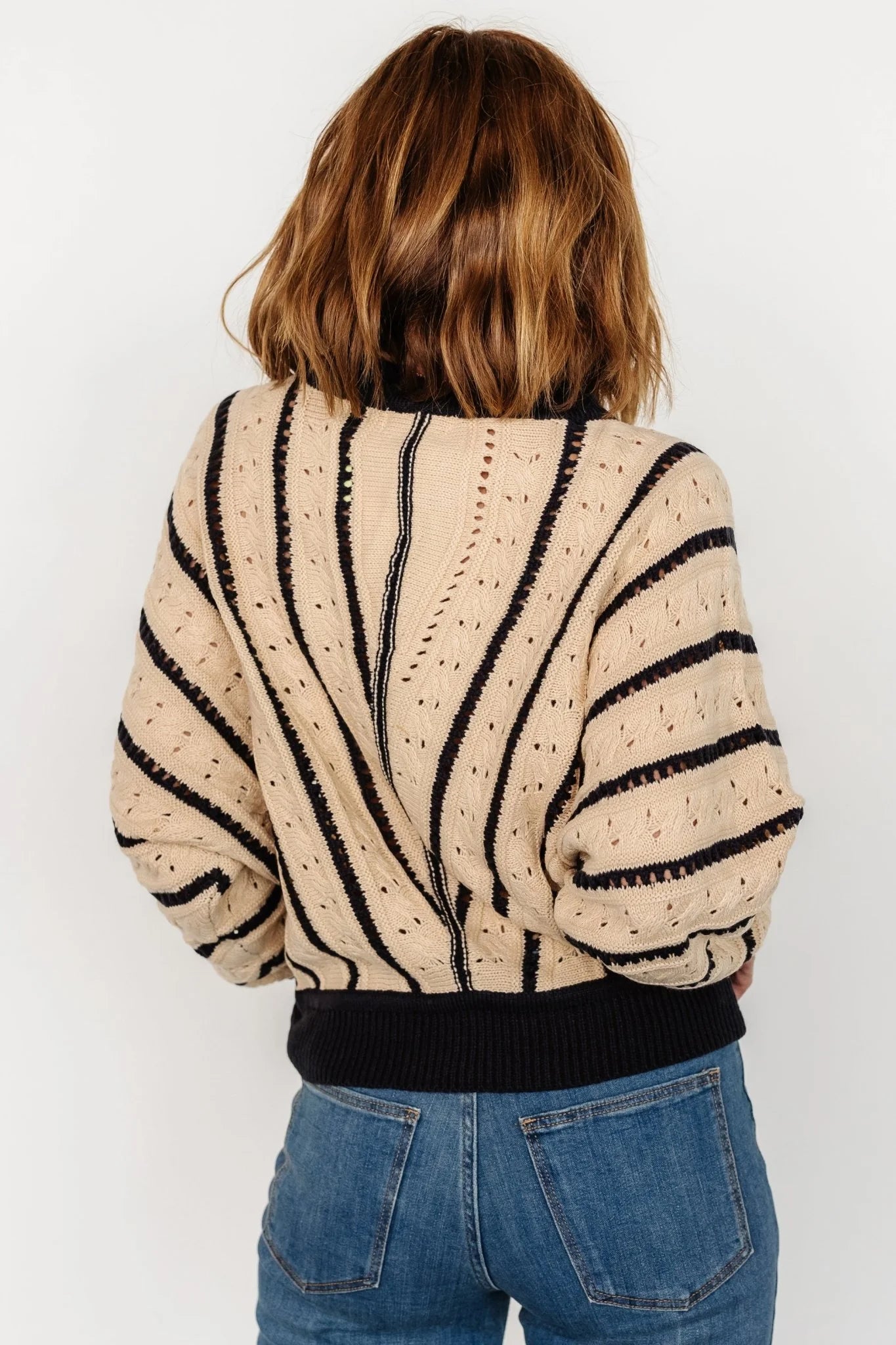 Paola Pointelle Sweater | Beige + Navy