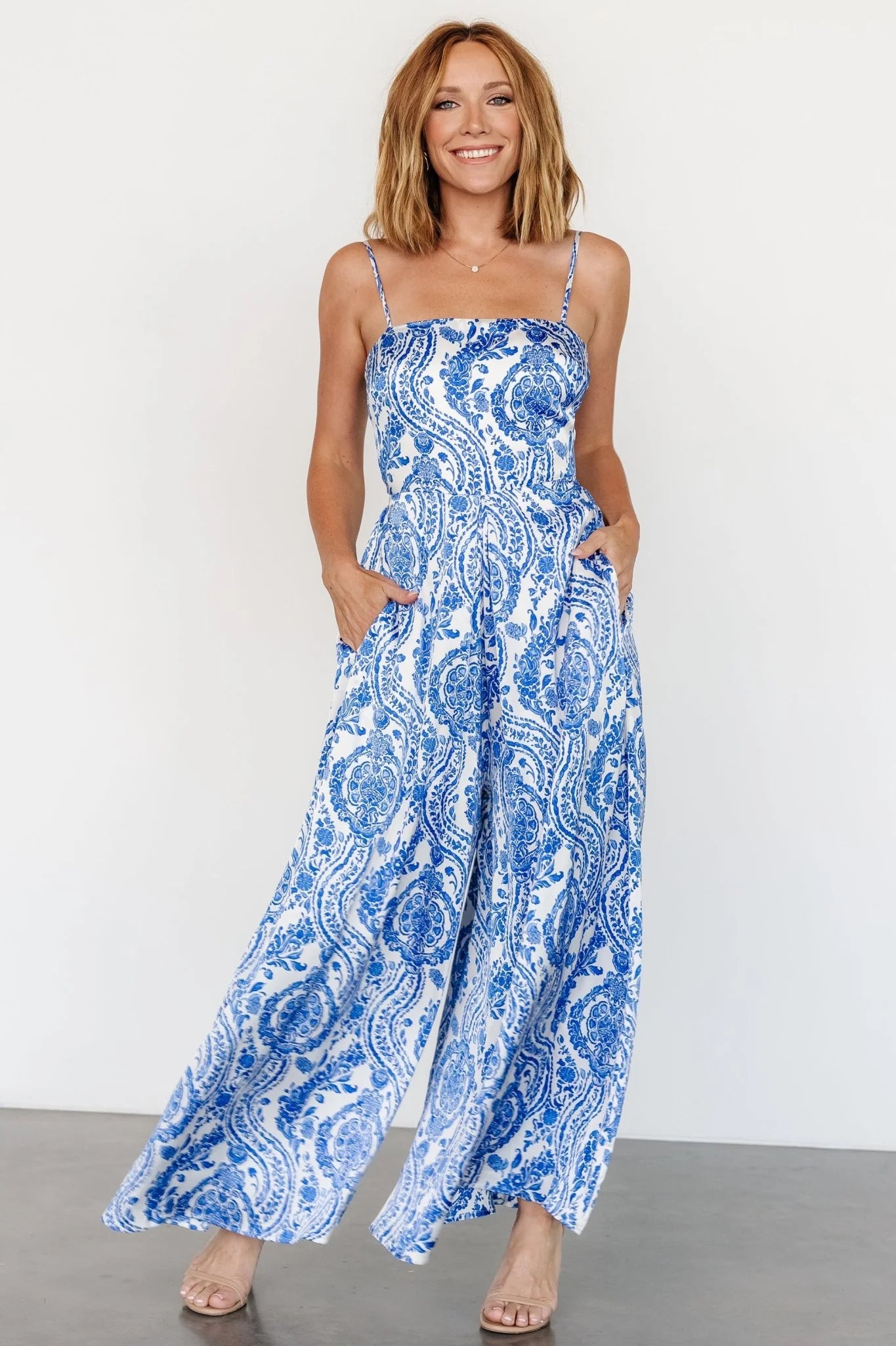Evia Jumpsuit | Blue + White Print