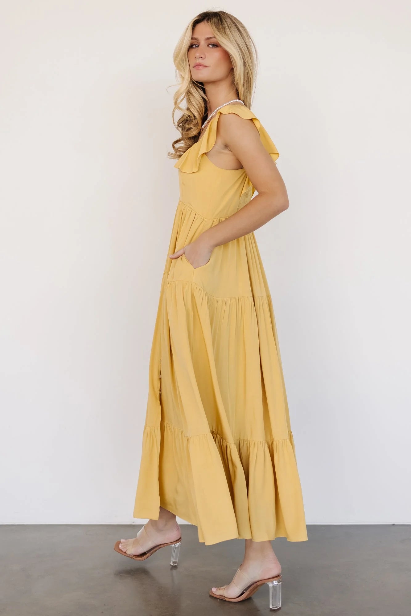 Ellie Ruffle Top Dress | Golden Yellow