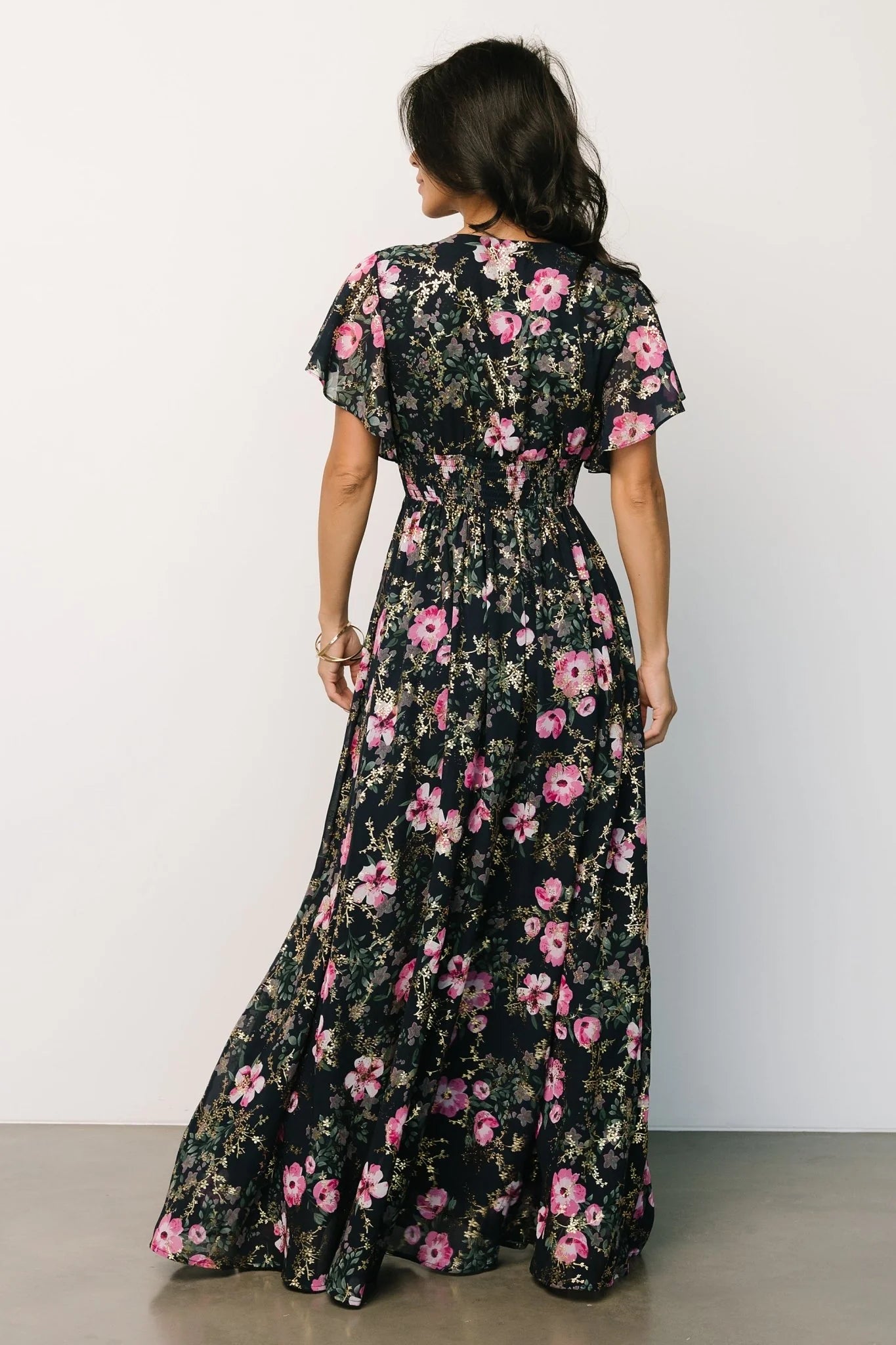 Lynlee Metallic Maxi Dress | Dark Blue + Pink